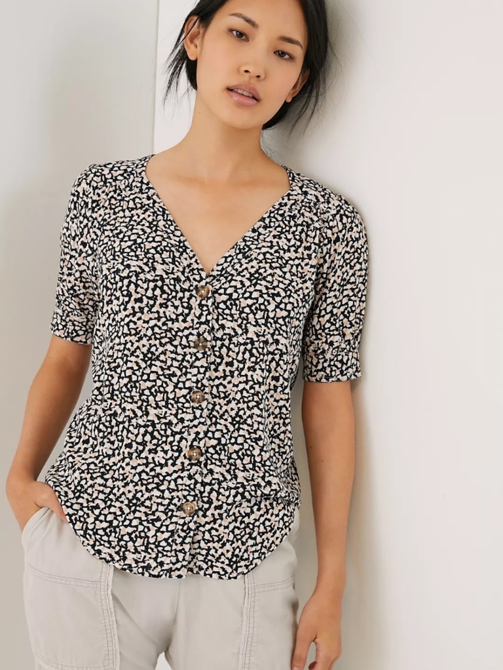 Maeve by Anthropologie Short Sleeve Button Down Blaise Top Size 10
